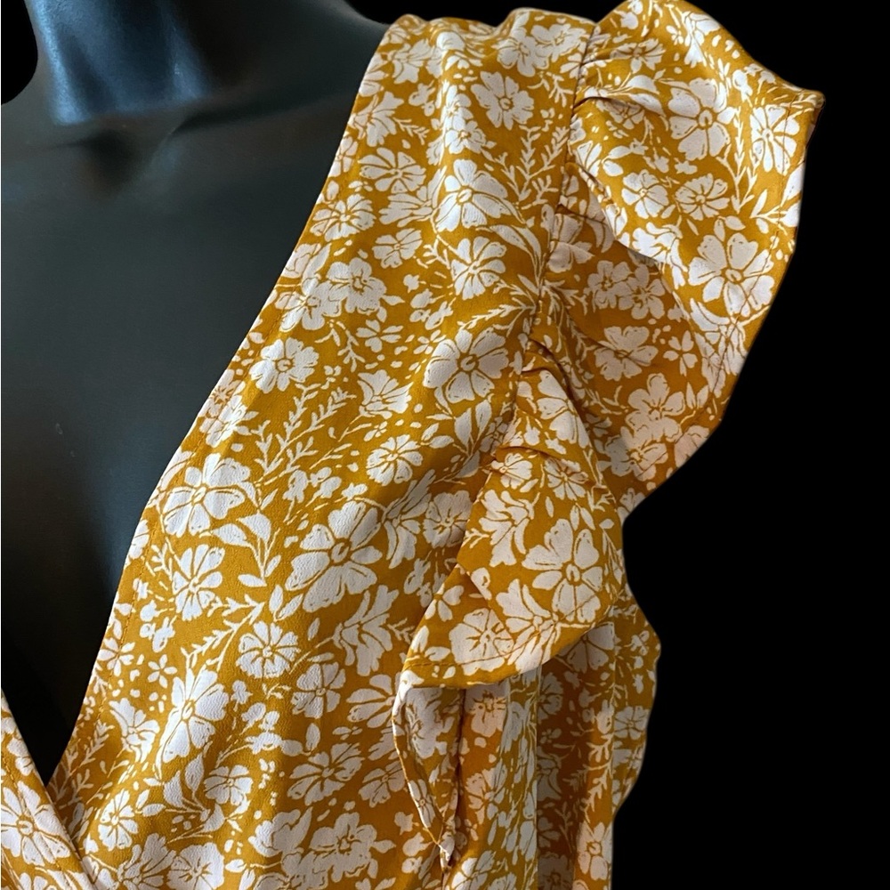 Skies Are Blue yellow floral ruffle Wrap Peplum Blouse | summer top NWT XL - Picture 4 of 8
